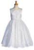 Girls Rhinestone Waist Trim Sequin Embroidered Tulle Satin Communion Dress 6-12